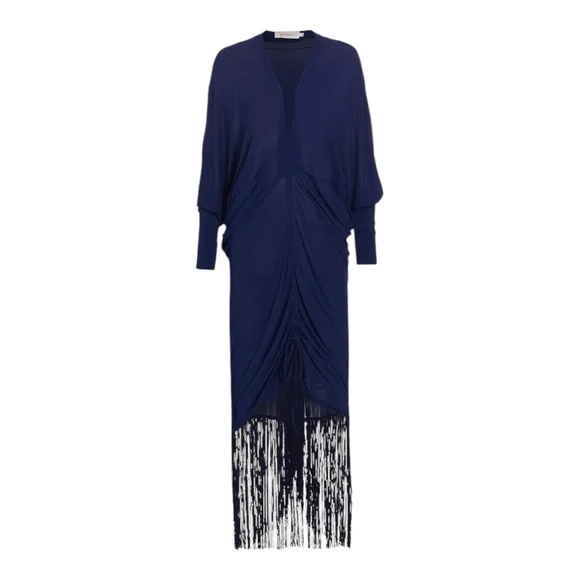Silvia Tcherassi Roselyn Blue Fringed Jersey Maxi Dress Size 2L (12) NWD - Picture 3 of 14